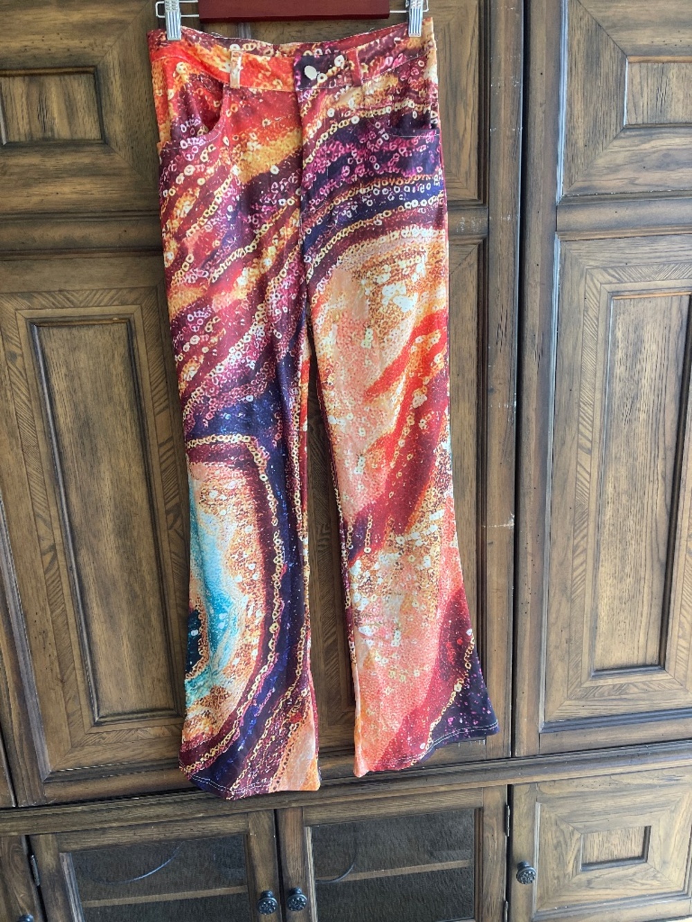 Women's Colorful Abstract Art Print High Waisted Flared Stretch Pants small